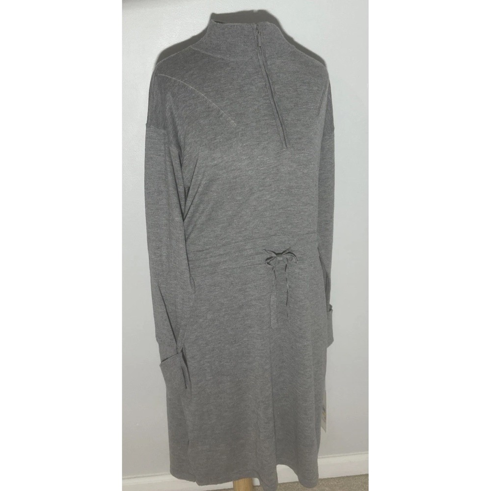 Calvin Klein Women's Gray Long Sleeve Quarter Zip Drawstring Waist Dress Medium